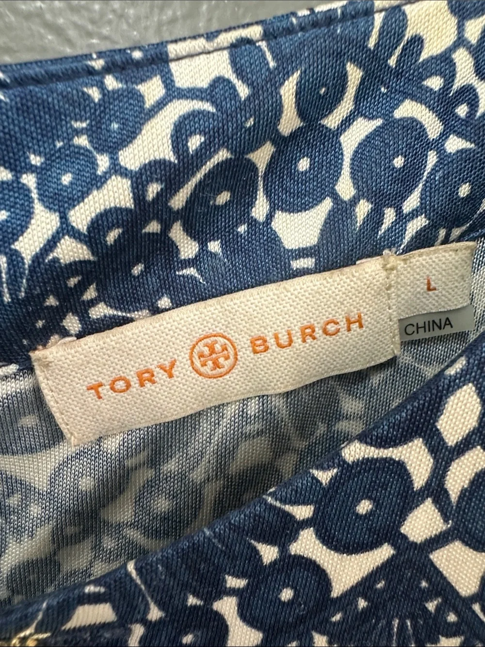 Tory Burch Navy and White Geometric Midi Dress